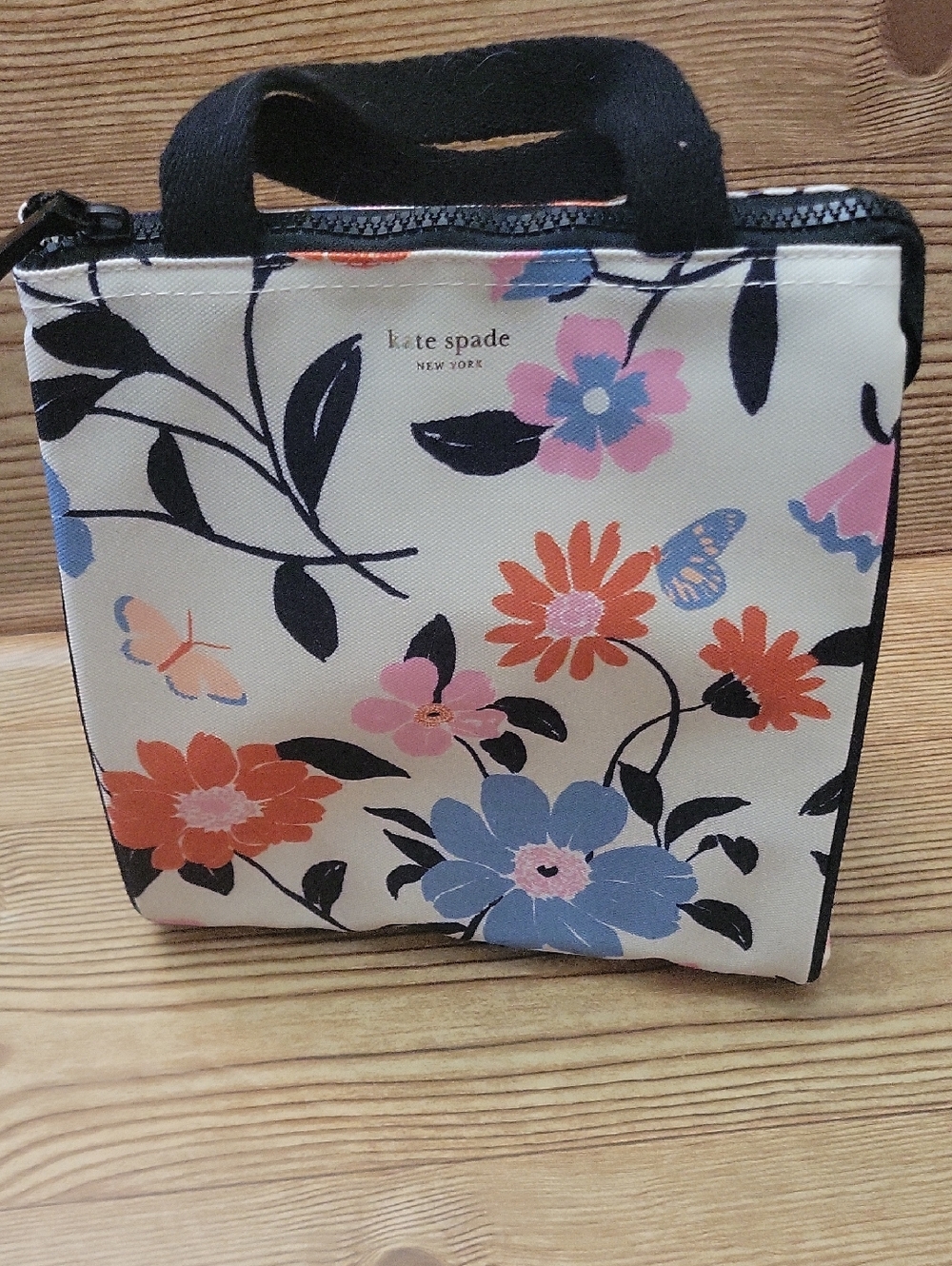 kate spade Floral Lunch Bag- Cream with Blue, Pink & Orange Flowers